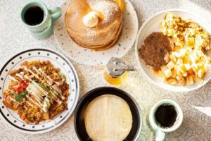 Vegan brunch spread at Spiral Diner