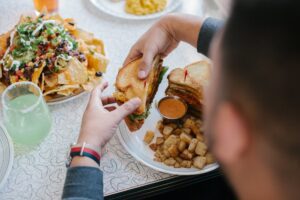 Eating with a group at Spiral Diner